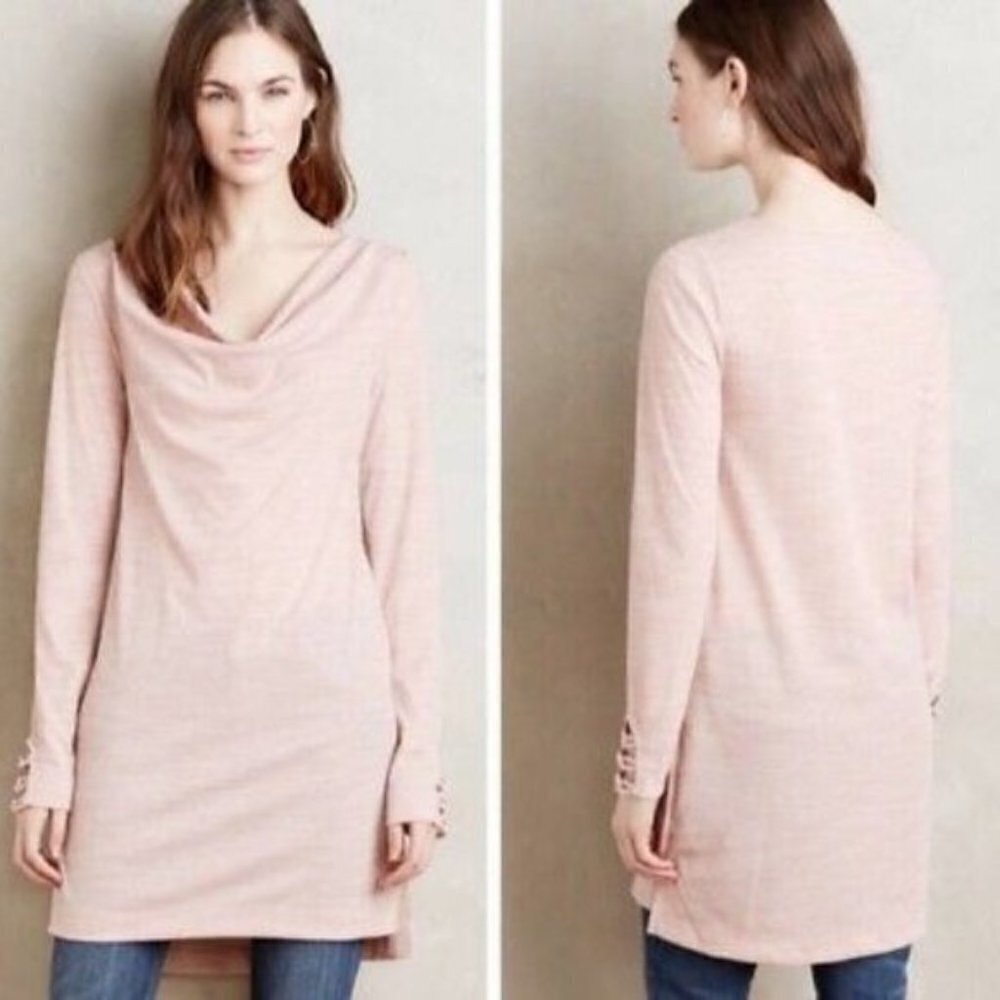 PURE + Good Cowl Neck Draped Tunic Ribbed Dress Blush Pink Size XS